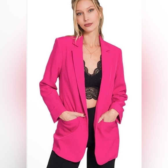 The Workshop Studio Women's Fuchsia Single-Button Oversized Blazer Jacket Size S - Picture 4 of 7